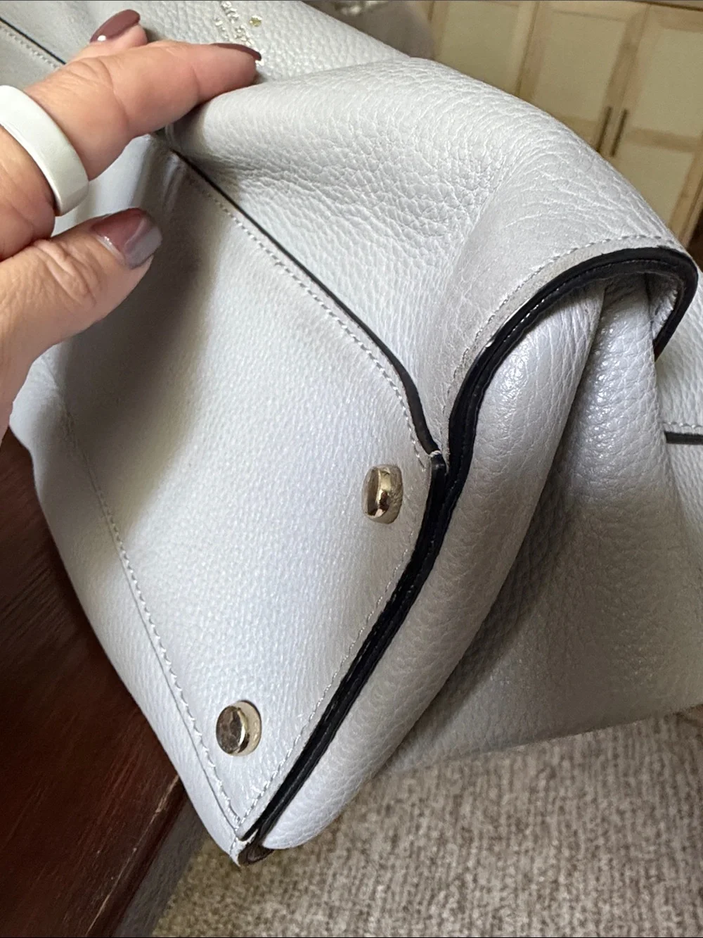 Kate Spade Light Gray Pebbled Leather Shoulder Bag with Buckle